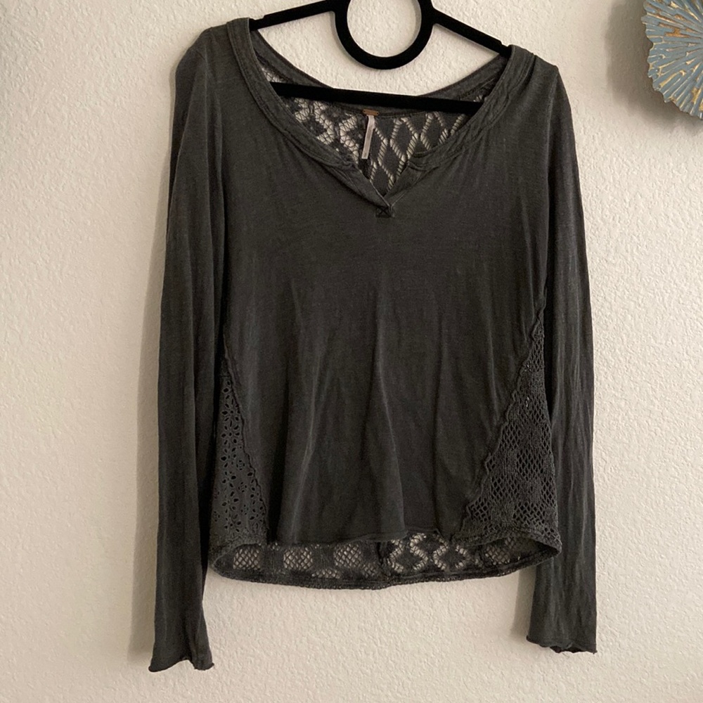 Free people grey top with see through design on the bottom and back size S/P